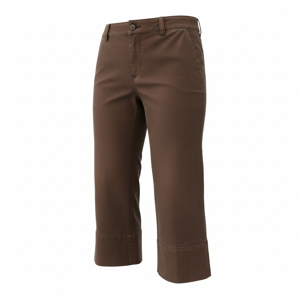 Ann Taylor LOFT Women Julie Crop Pants Brown Cotton Lace Up Hem‎ Casual Work 10